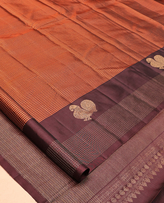 Orange Striped Mayuri Soft Silk Saree