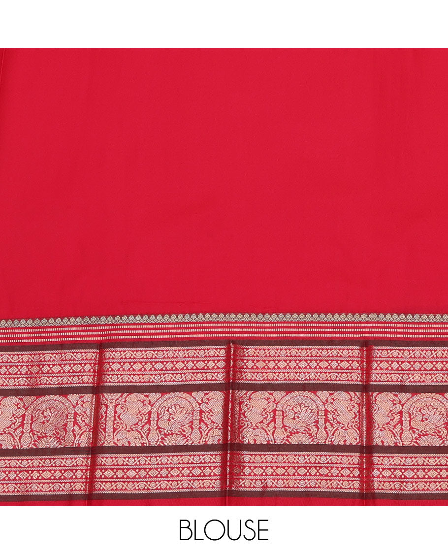 Yellow Budget Silk Saree, Sparsely Sparked with Zari Buttas On Its Body, Complemented by Contrast Traditional Zari Designs Woven Border, Grand Pallu and Paired with a Contrast Blouse