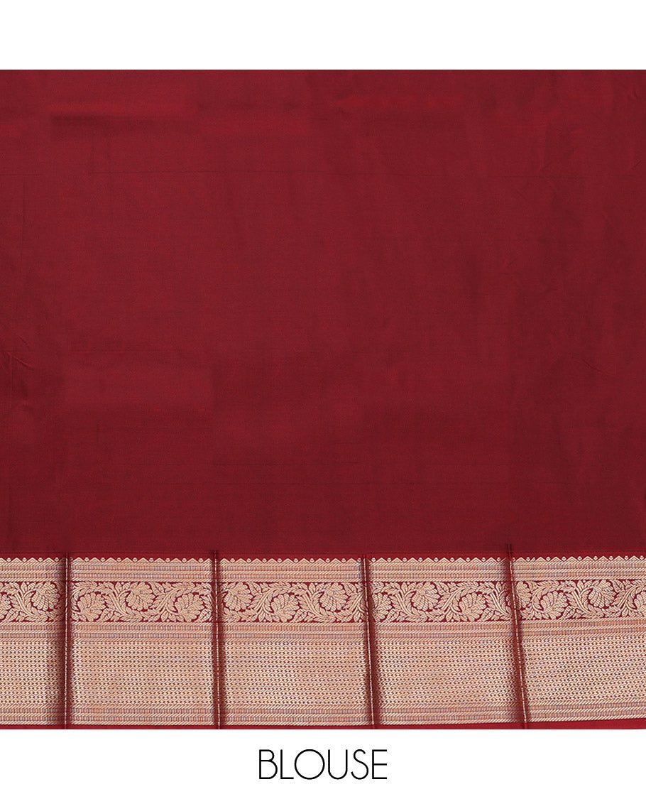 Pink Budget Silk Saree, Embellished with Zari Buttas, Complemented by a Contrast Traditional Zari Border, Geometric Pallu, and Contrast Blouse