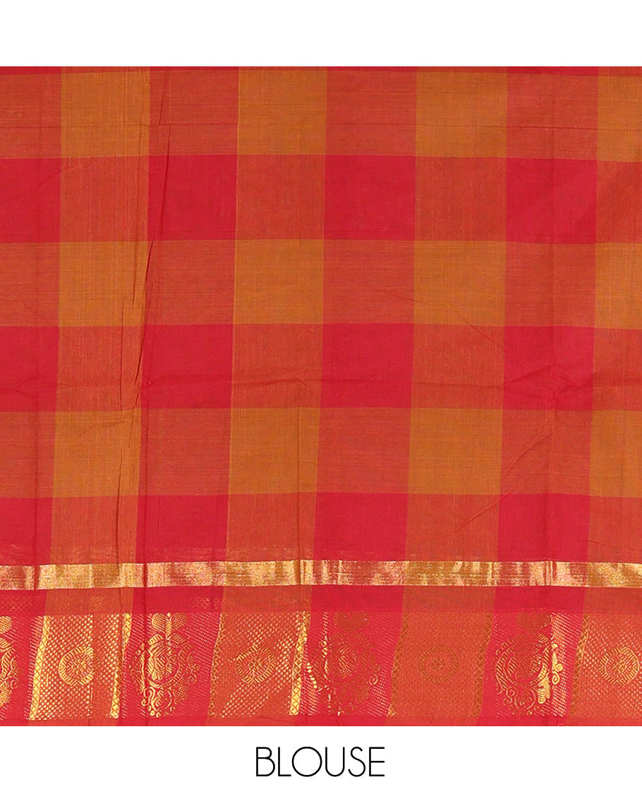 Brown-Maroon Chettinad Cotton Half-Saree