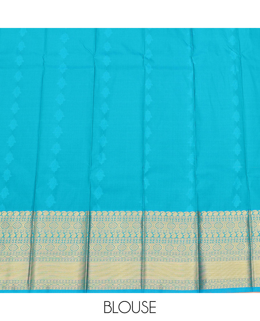 Cream Budget Silk Saree, Mesmerized with Zari Buttas on Its Body, Complemented by a Contrast Traditional Zari Design Border, Pallu of Ogee Patterns, and Paired with a Contrast Blouse