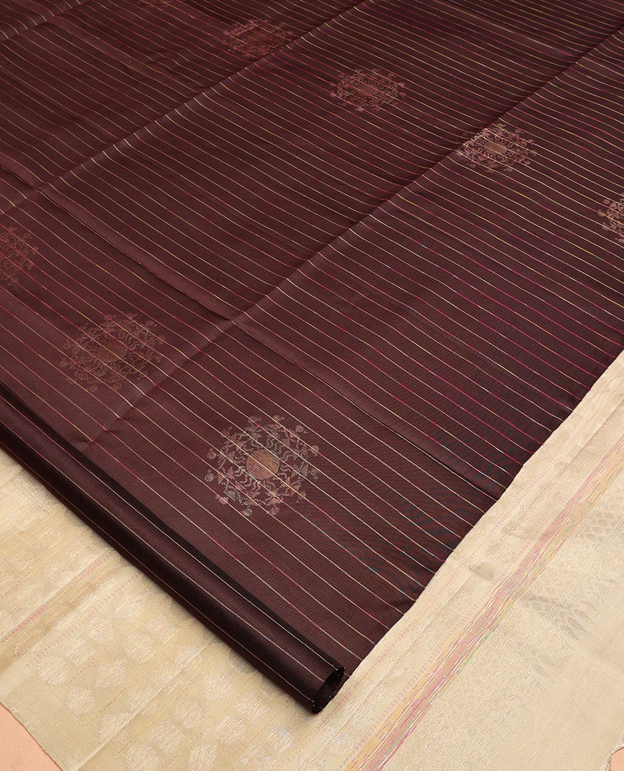 Borderless Brown-Pista Green Mayuri Lite Silk Mix Saree