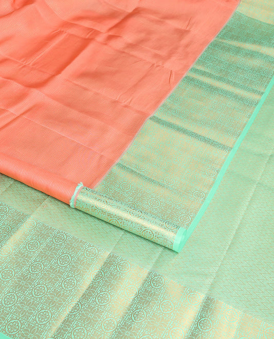 Peach striped vasundhara elite silk saree with contrast floral zari design border & chevron design pallu