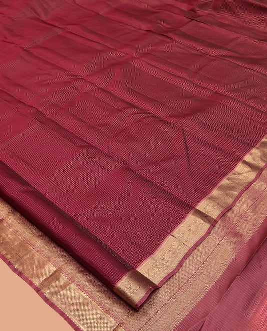 Red Zari-Checked Vasundhara Lite-Silk Mix Saree, Complemented by a Contrast Traditional Zari Border, Intricate Pallu, and a Contrast Blouse