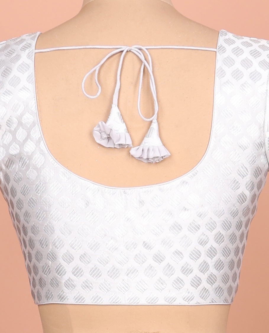 Sliver ogee buttas front-back round neck elbow-sleeve readymade blouse