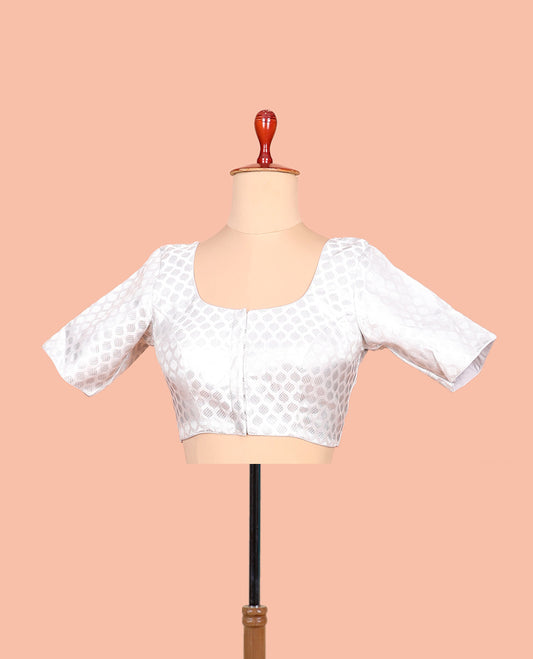 Sliver ogee buttas front-back round neck elbow-sleeve readymade blouse