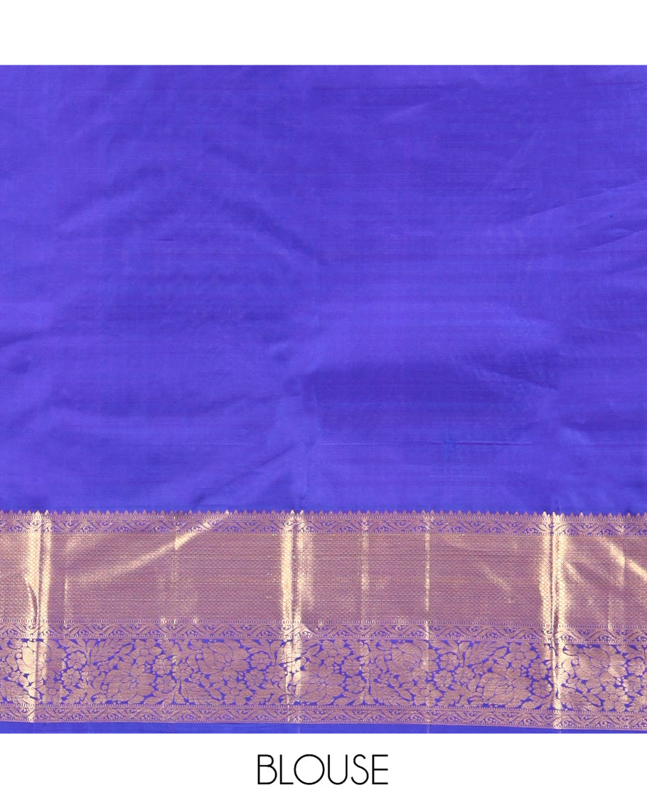 M.s Blue Vasundhara Silk Saree Features Zari Butta Enclosed Checks, a Zari Border of Mayil Kann and Kodi Visiry, Jaal Pallu, and Comes with a Matching Blouse