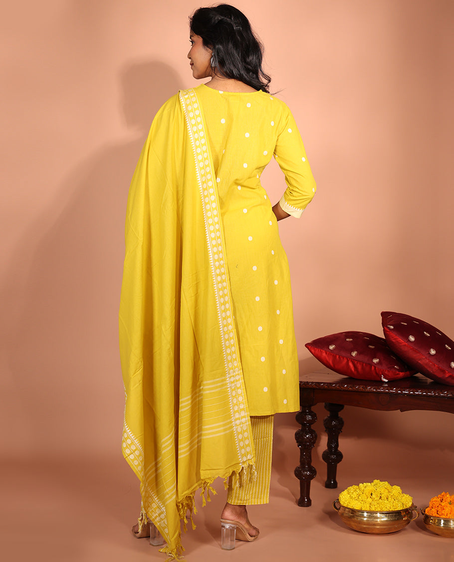 Yellow Cotton Readymade Suit