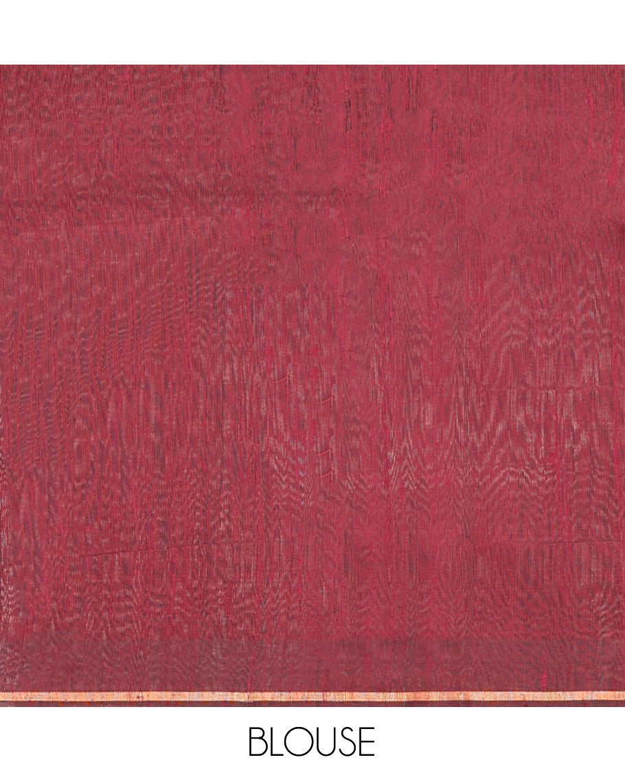 Brown Dupion Silk Saree, Steeped in Richness of Stripes, a Self-Border, Gleaming Zari Temple Pallu, and a Matching Blouse