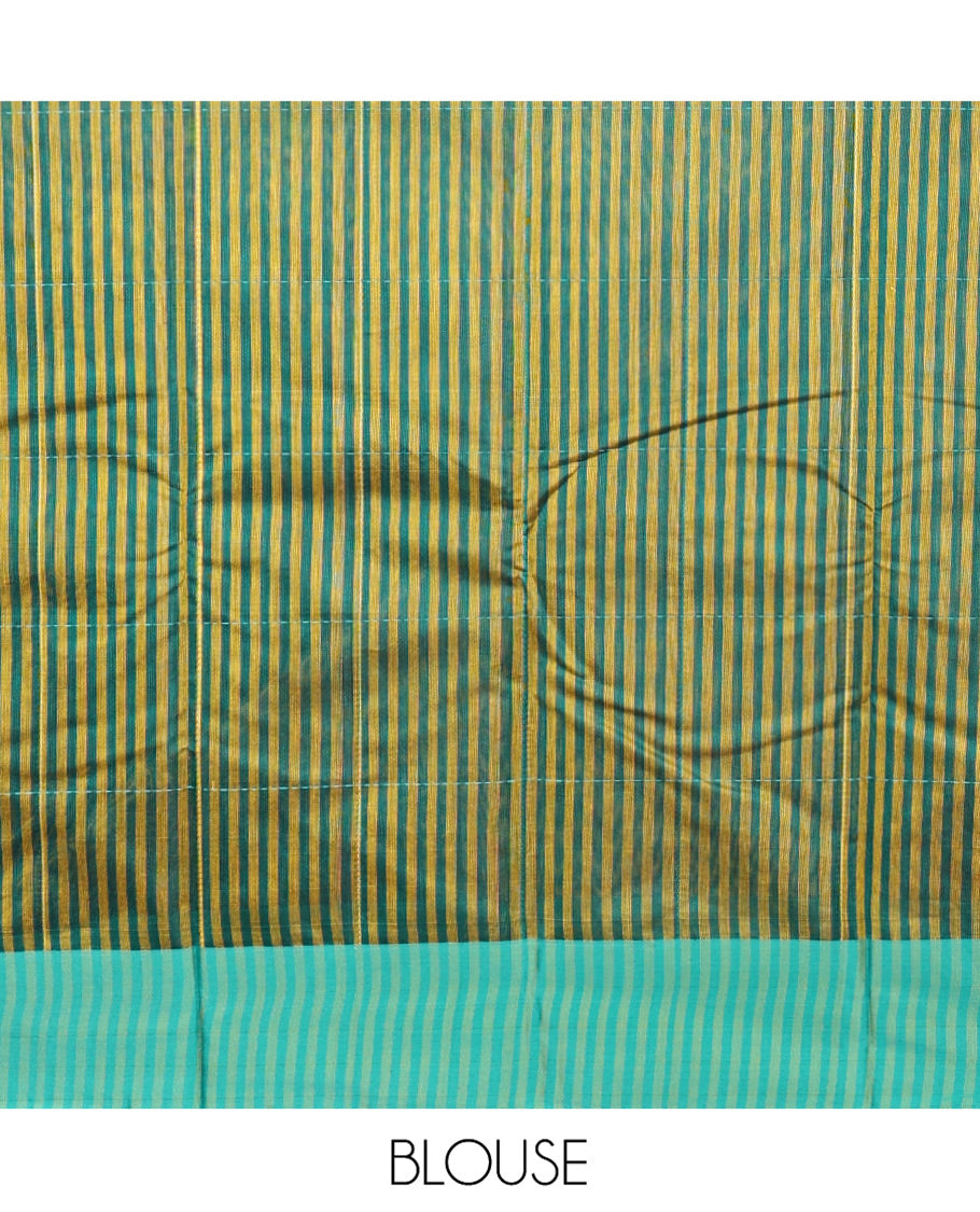 Green Semi-Silk Cotton Saree, Subtly Sparkled with Checks All Over Its Body, Complemented by a Contrast Border, Striped Pallu, and Paired with a Matching Blouse