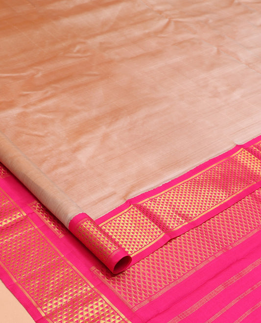 Peach Plain Nine-Yard Pure Silk Saree