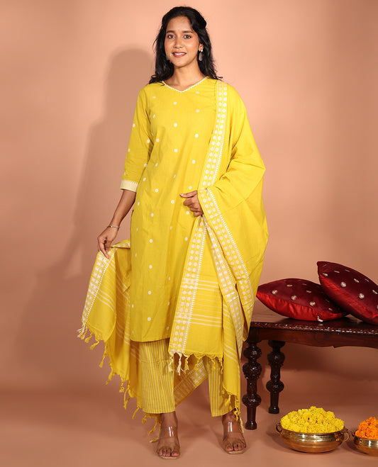 Yellow Cotton Readymade Suit