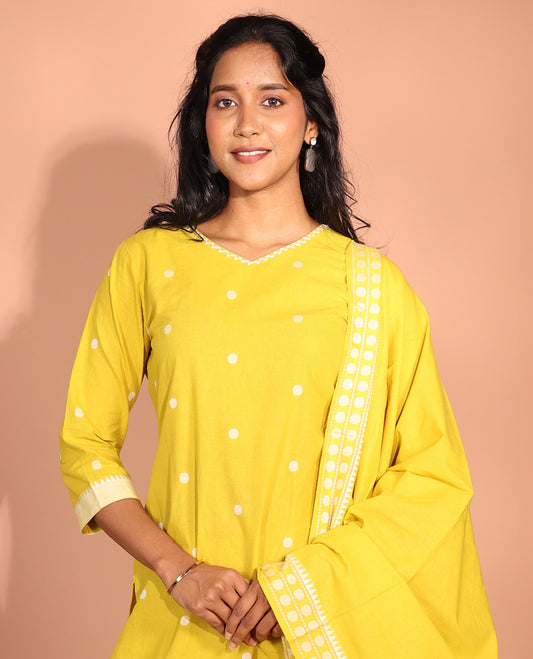 Yellow Cotton Readymade Suit