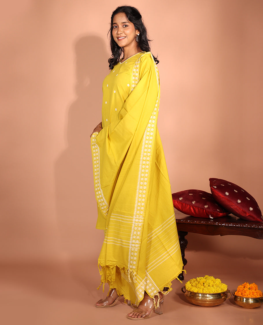 Yellow Cotton Readymade Suit