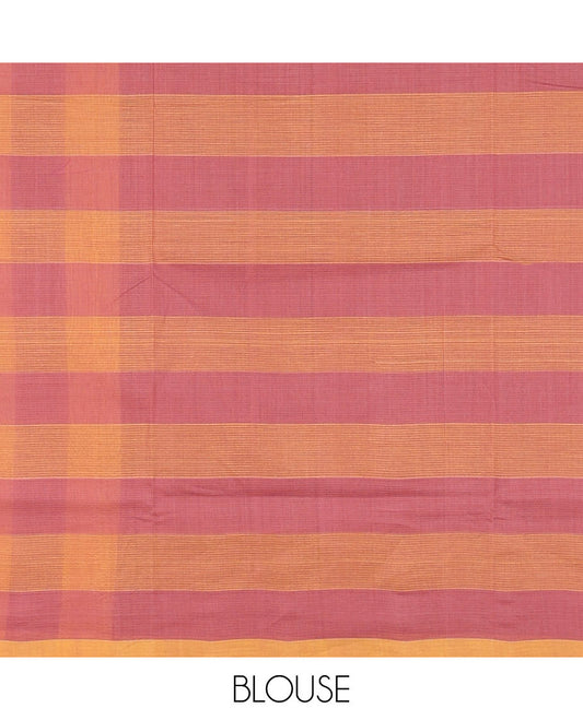 Borderless Multi coloured checked design khadi cotton saree with striped pallu design