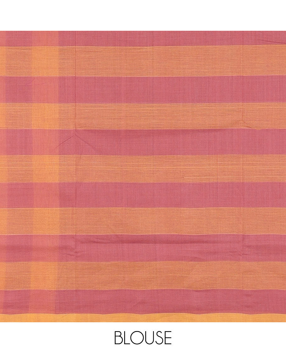 Borderless Multi coloured checked design khadi cotton saree with striped pallu design