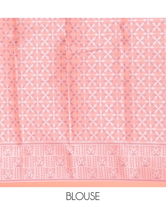 Peach floral printed butter silk saree with self-floral border & intricate design pallu