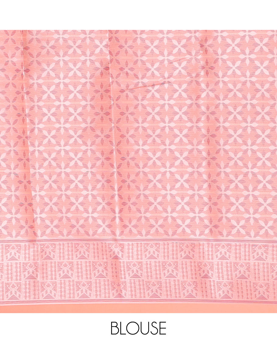 Peach floral printed butter silk saree with self-floral border & intricate design pallu