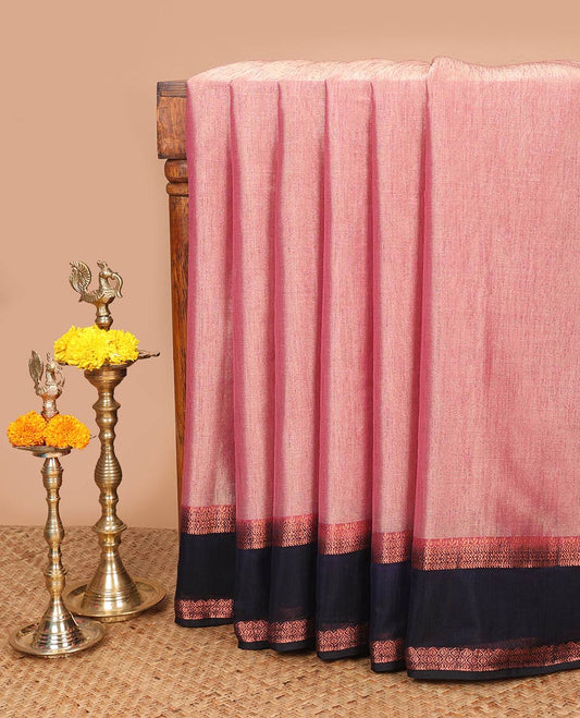 Onion color kicha tissue saree with contrast zari bentex border & zari pallu along with contrast blouse