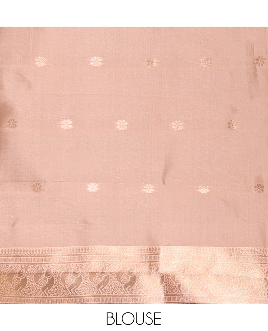 Wine Kanchi Silk Saree Features Mayil-Chakram Buttas, a Contrast Traditional Border, Jaal Pallu, and a Contrast Blouse