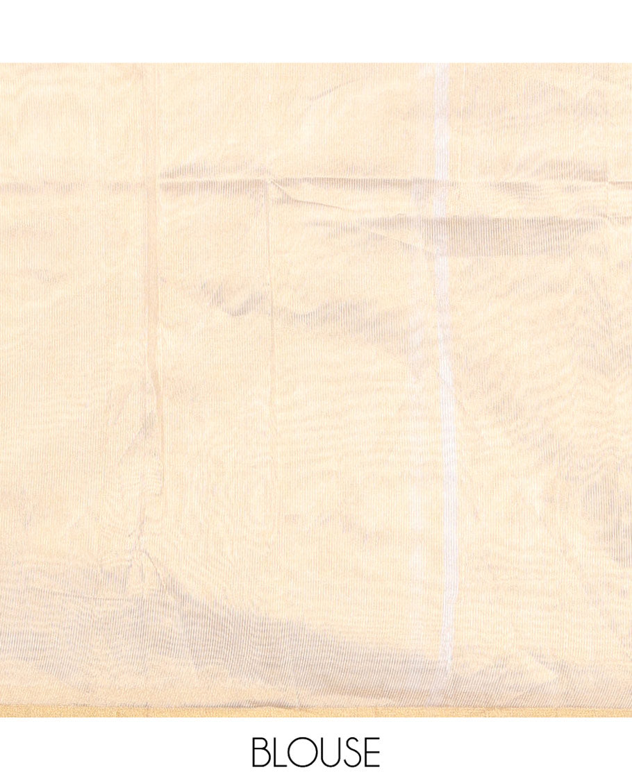Borderless Off-white Tissue Saree, Entralled with Thick Vertical Golden Zari Stripes All Over Its Body, Highlighted by Gleaming Zari Striped Pallu, and Paired with a Matching Blouse