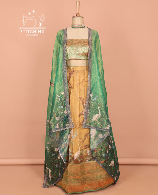 Sandal floral & fauna design art silk half saree, traditional design border & intricate dhavani