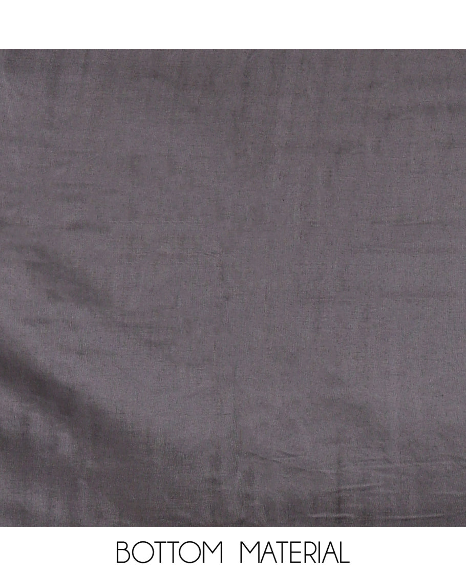 Black Semi-Silk Material Chudidar Set, Adorned with Pom-Pom Necklined Top, a Plain Santoon Bottom, and Paired Floral Zari Woven Semi-Silk Dupatta