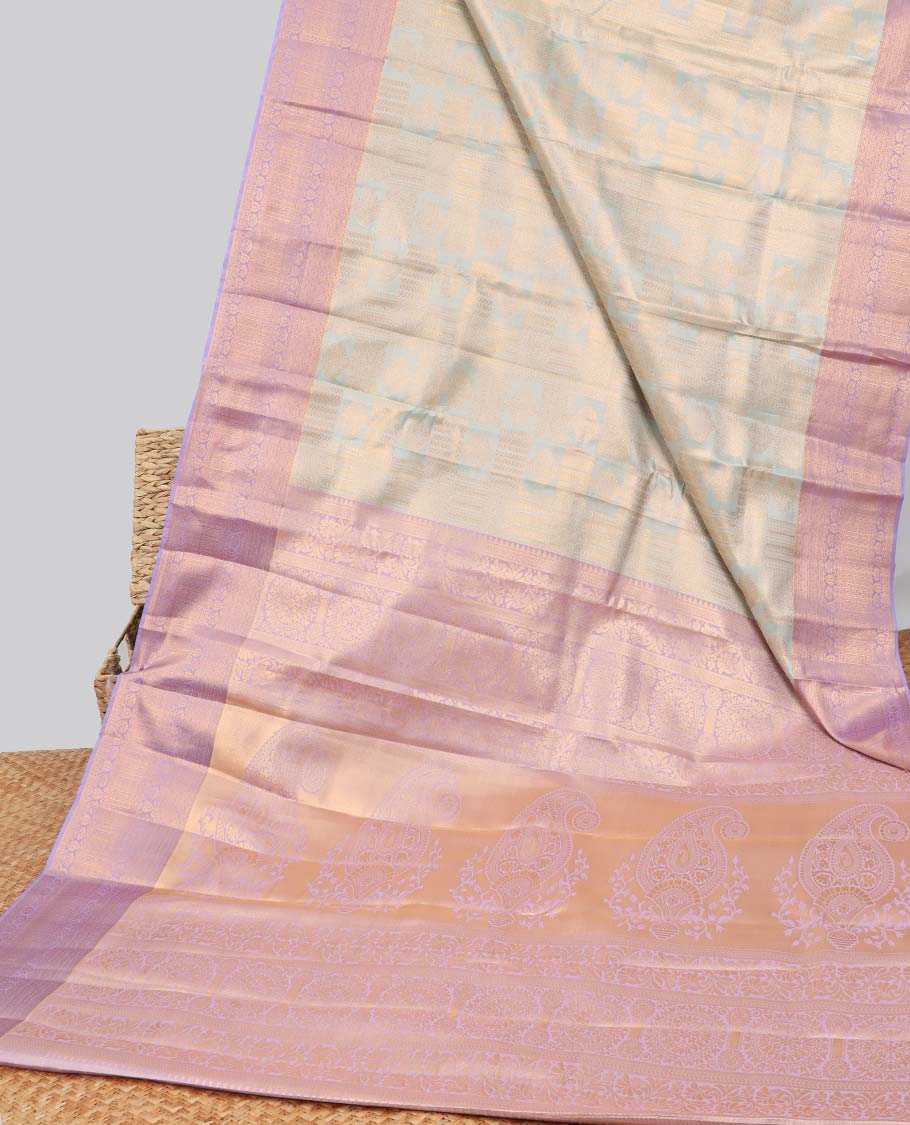 Green  floral jacquard budget silk saree with contrast floral zari border & pallu of floral zari design