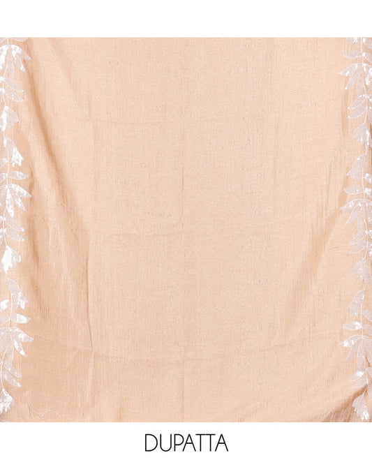 Dark Olive Green Material Churidar Set, Detailed with Floral Motifs Sequins-Thread Embroidered on Its Vichitra Silk Top, Comes with a Contrast Santoon Bottom, and Paired with a Vichitra Silk Floral Embroidered Scallop Dupatta