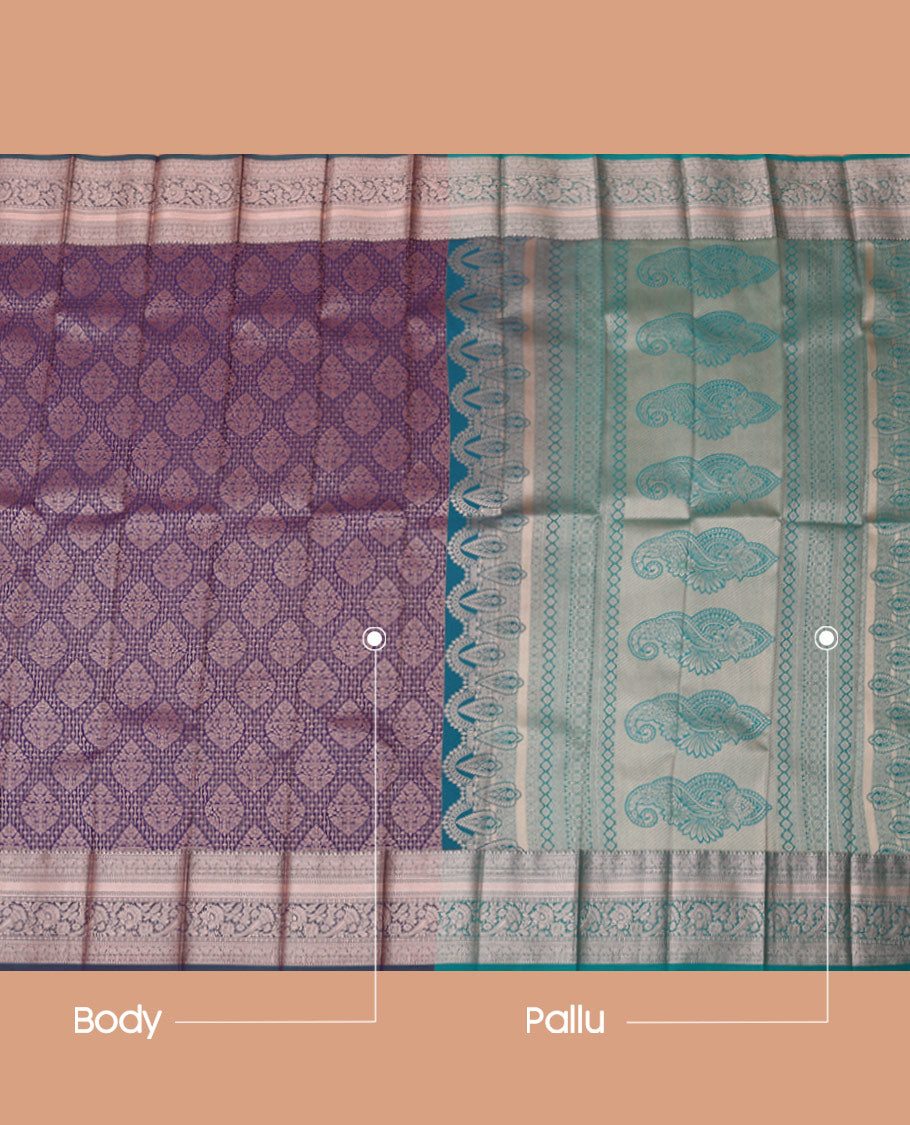 Violet Budget Silk Saree, Crafted with Jacquard Design, Complemented by Contrast Traditional Zari Border, a Grand Pallu and a Contrast Blouse