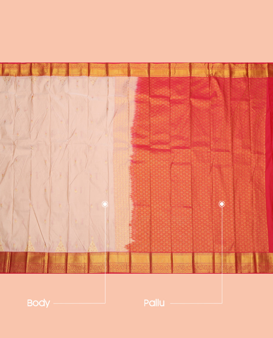 Sandal Budget Silk Saree, Graced with Zari Buttas Enclosed Checks, a Contrast Traditional Zari Border, Grand Pallu, and a Contrast Blouse