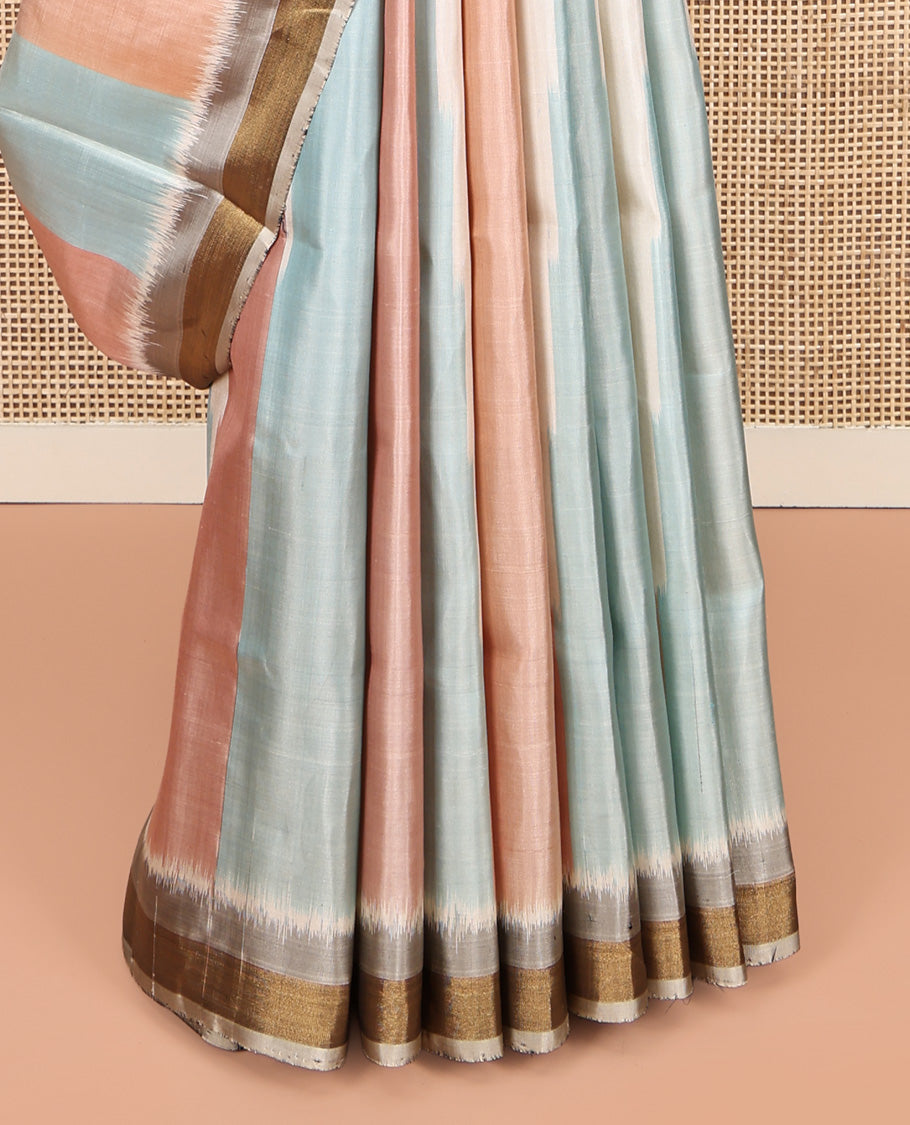 Multi-Color Mayuri Soft Silk Saree, Sparsely Woven with Thazampoo Rekku, Contrast Zari Border, Pallu of Ikat Design, and a Contrast Blouse