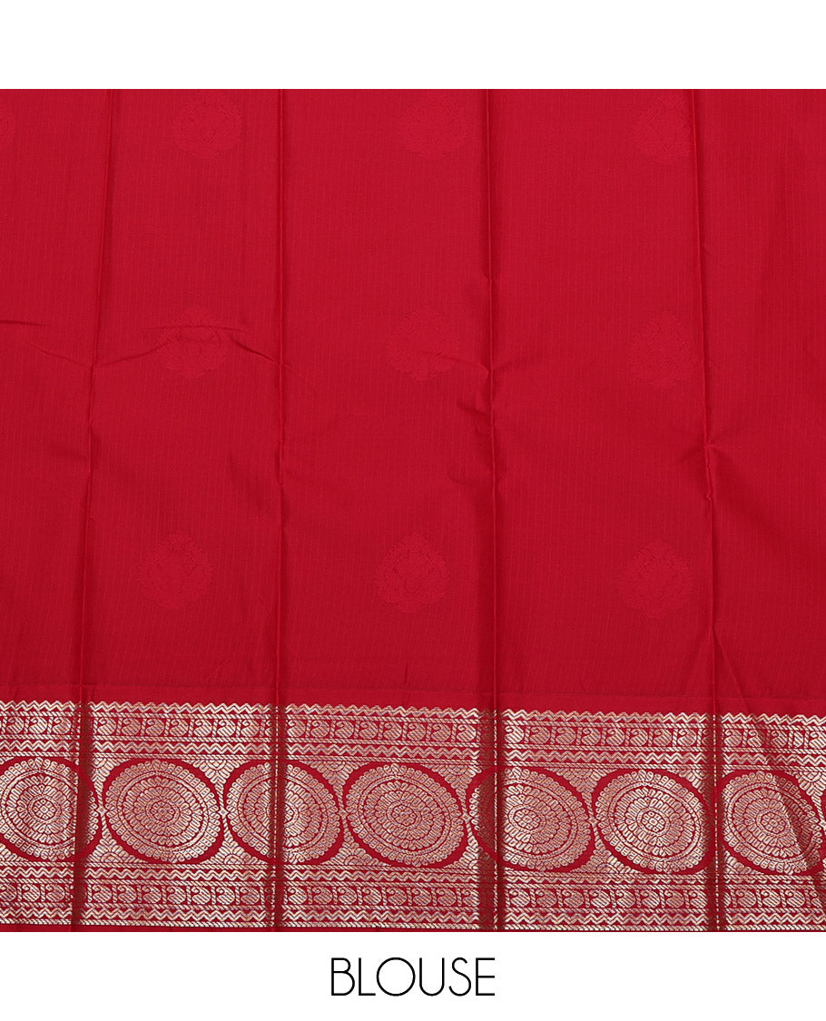 Turquoise Budget Silk Saree, Embellished with Zari Buttas All Over Its Body, Complemented by a Contrast Traditional Zari Design Border, Grand Jaal Pallu, and Paired with a Contrast Blouse