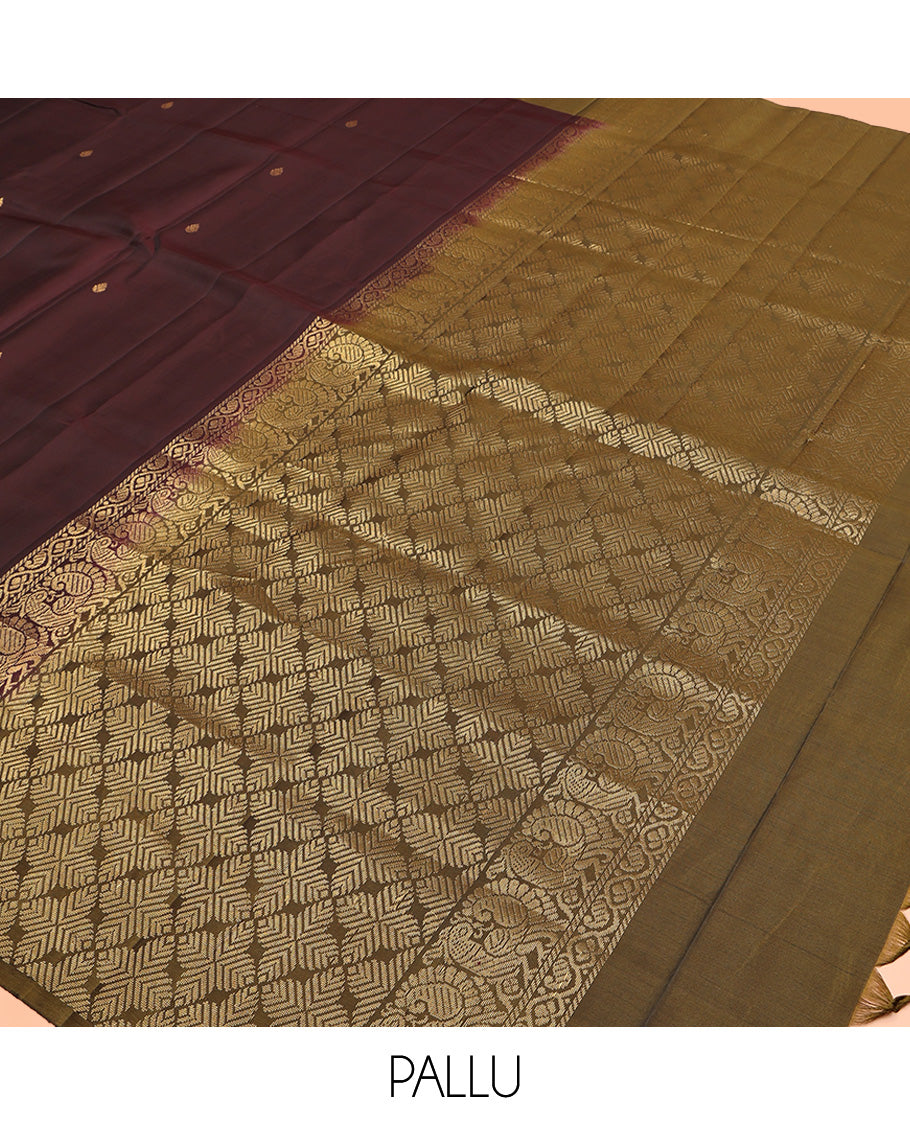 Brown Mayuri Lite Silk Mix Saree, Adorned with Zari Buttas All Over Its Body, Complemented by a Contrast Floral and Peacock Design Border, Pallu of Jaal Designs, and Paired with a Contrast Blouse