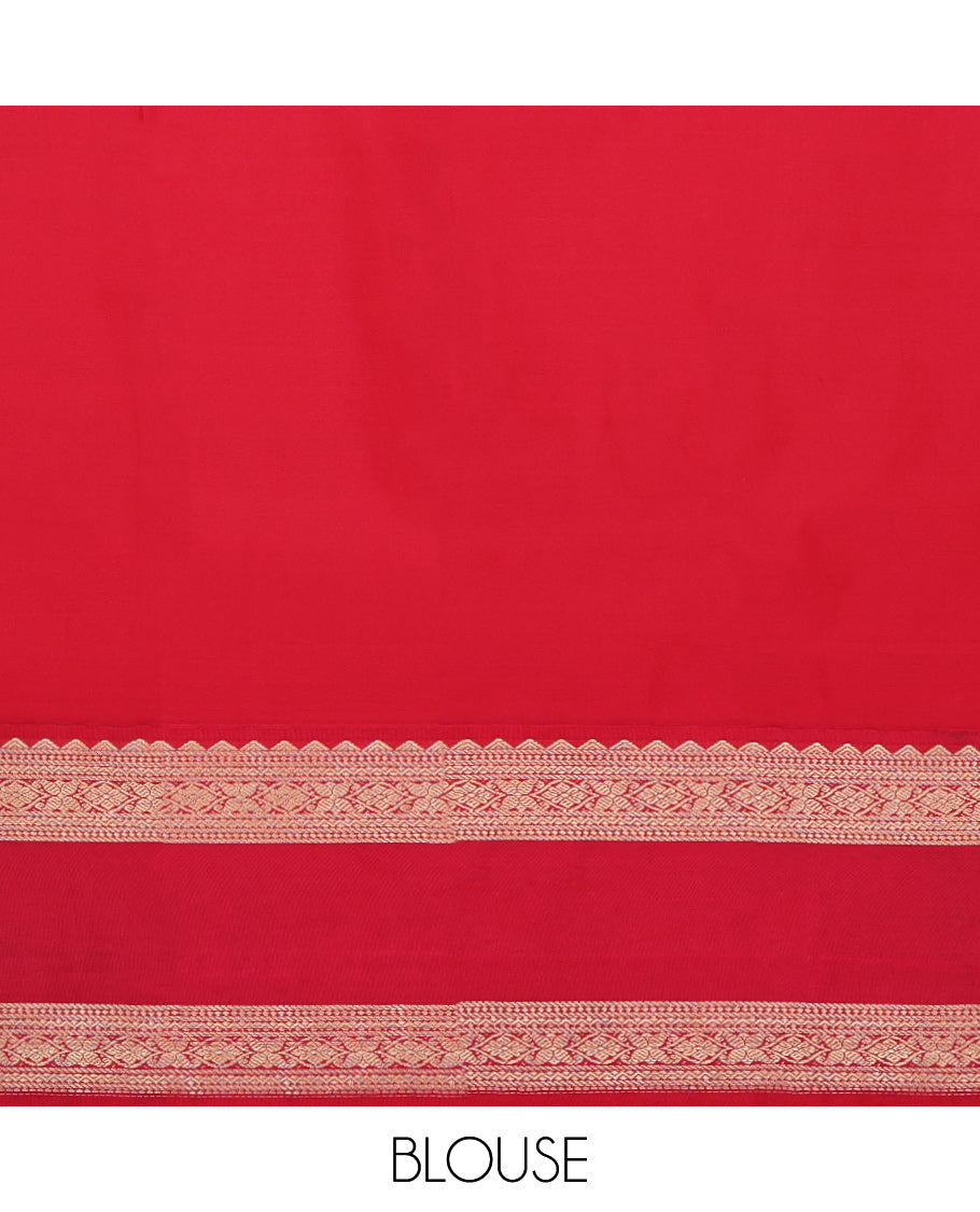 Blue Budget Silk Saree, Detailed with Zari Buttas and Stripes on Its Body, Complemented by a Contrast Traditional Zari Design Rettai Pettu Border, Grand Jaal Pallu, and Paired with a Contrast Blouse