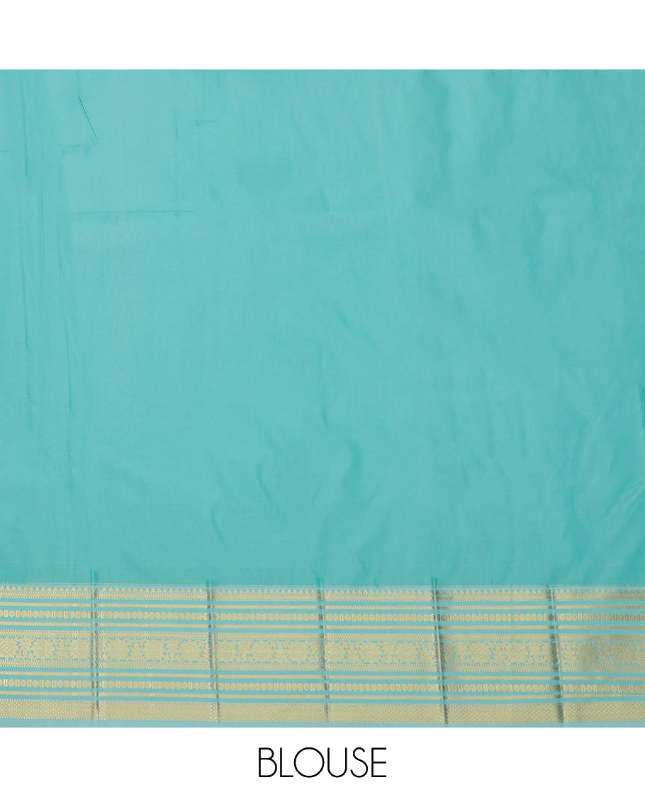 Mustard Budget Silk Saree, Showcasing Zari Buttas, Complemented by a Contrast Traditional Zari Border, Grand Pallu, and Contrast Blouse