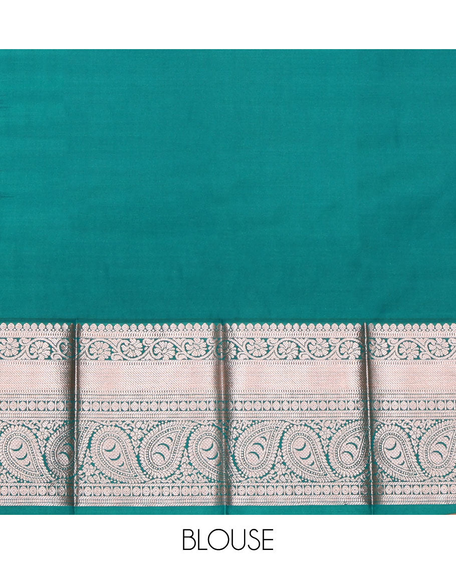 Navy Blue Budget Silk Saree, Crafted with Zari Buttas, Complemented by a Contrast Traditional Zari Border, Pallu of Paisleys, and a Contrast Blouse