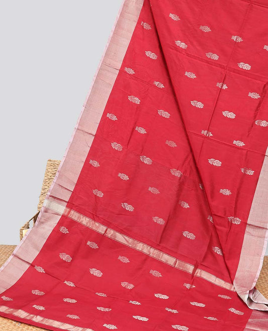Red all-over flower motifs upadda silk saree with self zari border