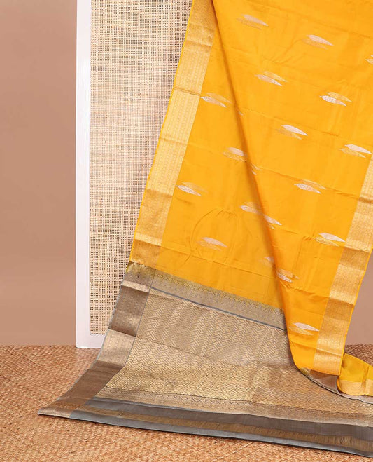 Orange leaf buttas vasundhara elite silk saree with self intricate zari design border & geometric design pallu