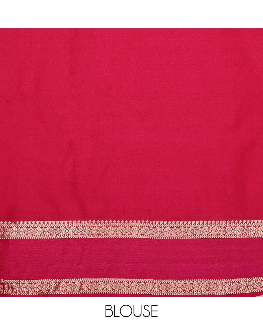 Green Budget Silk Saree, Prettified with Zari Buttas on Its Body, Complemented by a Contrast Traditional Zari Design Rettai Pettu Border, Pallu of Jaal Designs, and Paired with a Contrast Blouse