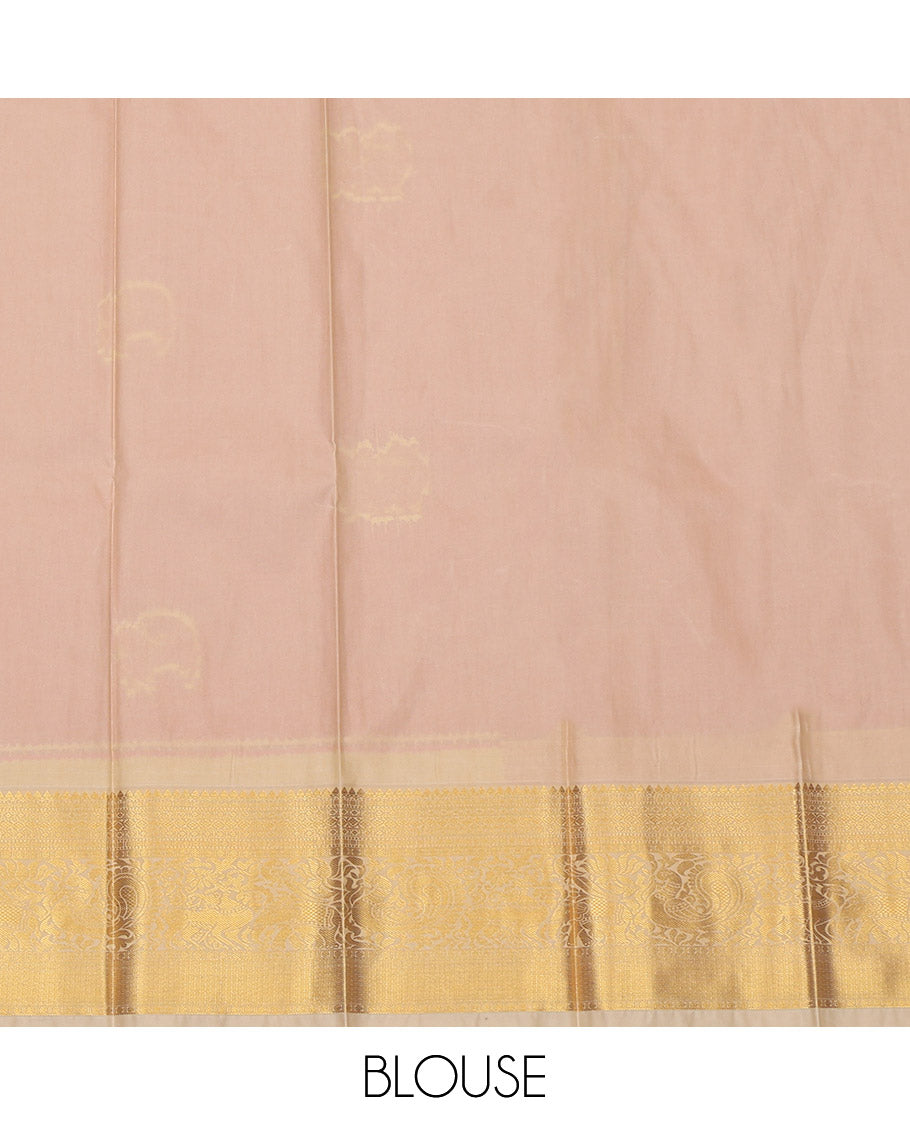 Pink Budget Silk Saree, Elevated with Peacock Buttas and Stripes, a Contrast Traditional Zari Border, a Grand Pallu and a Contrast Blouse
