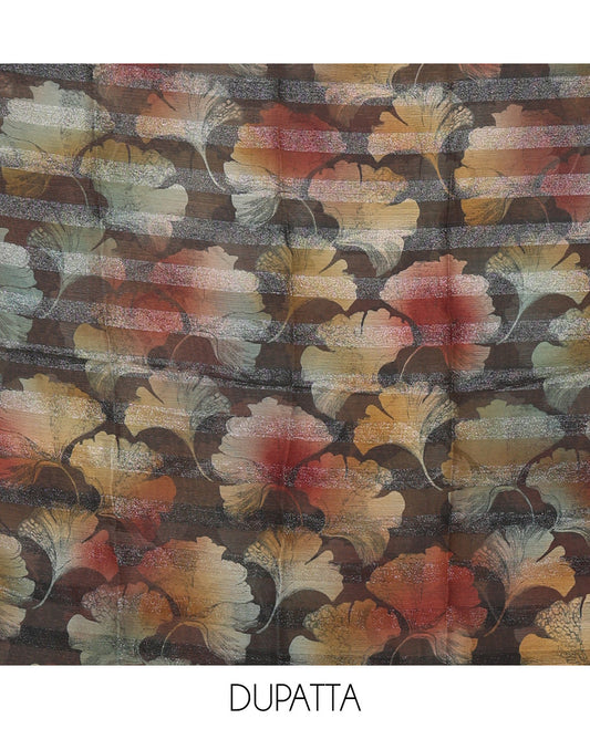 Bottle Green Material Churidar Set, Adorned with Floral Printed Patch Embroidery Vichitra Silk Top, Comes with a Plain Santoon Bottom, and a Floral Printed Shimmer Georgette Dupatta