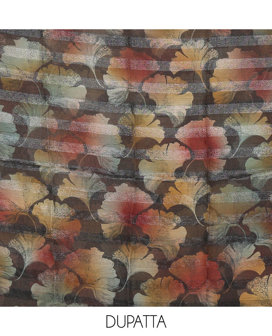 Bottle Green Material Churidar Set, Adorned with Floral Printed Patch Embroidery Vichitra Silk Top, Comes with a Plain Santoon Bottom, and a Floral Printed Shimmer Georgette Dupatta