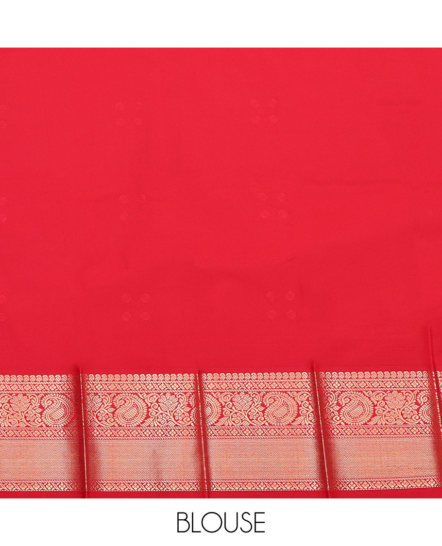 Blue Budget Silk Saree, Decked Up with Zari Buttas, Complemented by a Contrast Traditional Zari Design Border, Grand Pallu, and a Contrast Blouse
