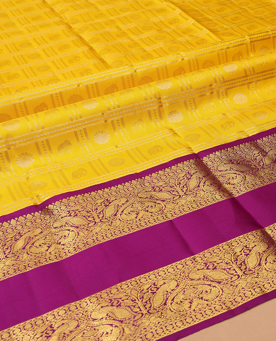 Yellow Pure Silk Pavadai Material Set