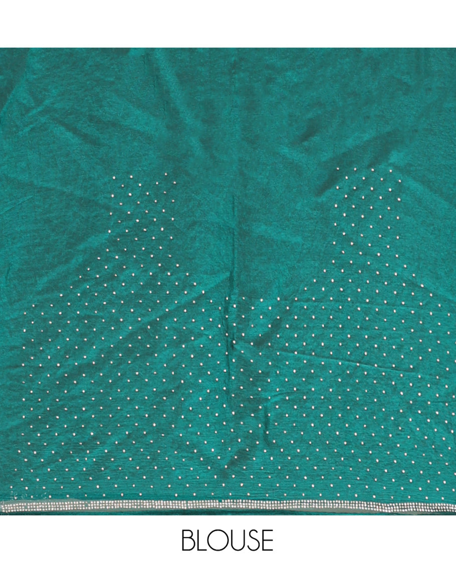 Green Designer Saree, Entralled with Stone Struck All Over Its Body, Highlighted by Peacock Stone Work Border, and Paired with a Matching Blouse