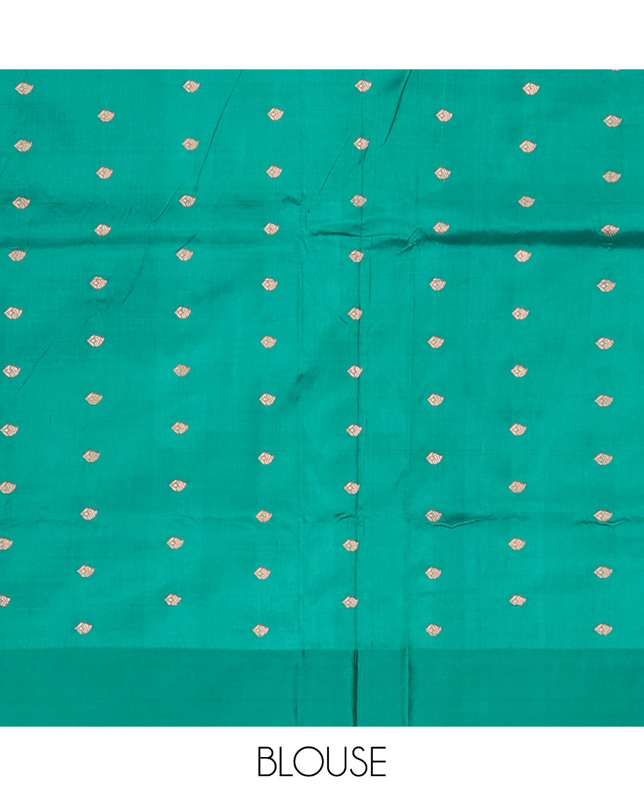 Dark pink zari buttas katan silk saree, contrast border and pallu of Mughal style zari designs