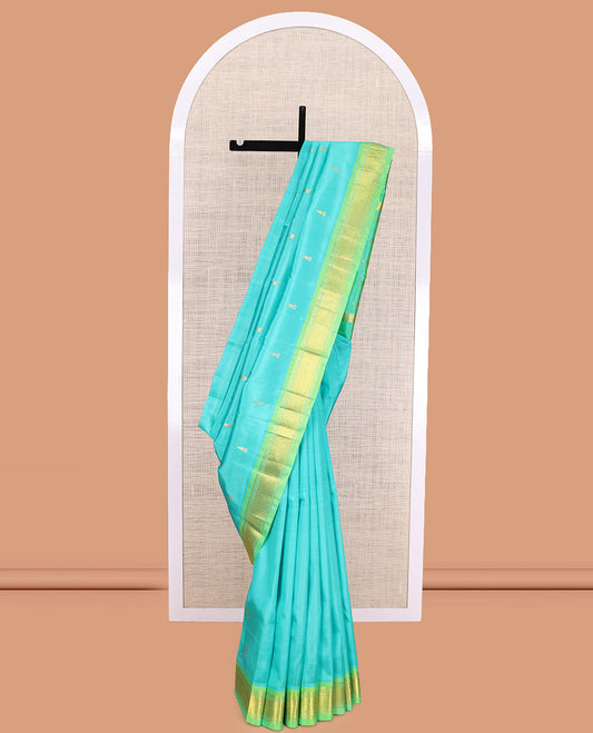 Blue Contrast Woven Kanchipuram Silk Saree