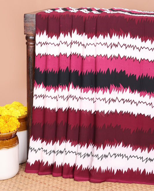 Borderless purple zig zag printed micro poonam combo sarees with printd pallu & zig zag printed blouse