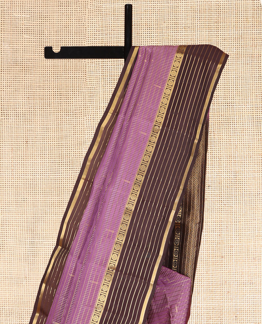 Purple Vasundhara Lite Silk Mix Saree, Woven with Zari Buttas and Stripes, a Contrast Border of Kamalam and Banaras Designs, Jaal Pallu, and a Contrast Blouse